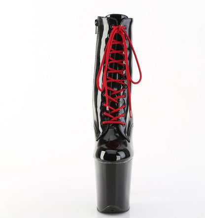 FLAMINGO-1020 Pleaser Black Red 8 Inch Statement High Ankle Boots