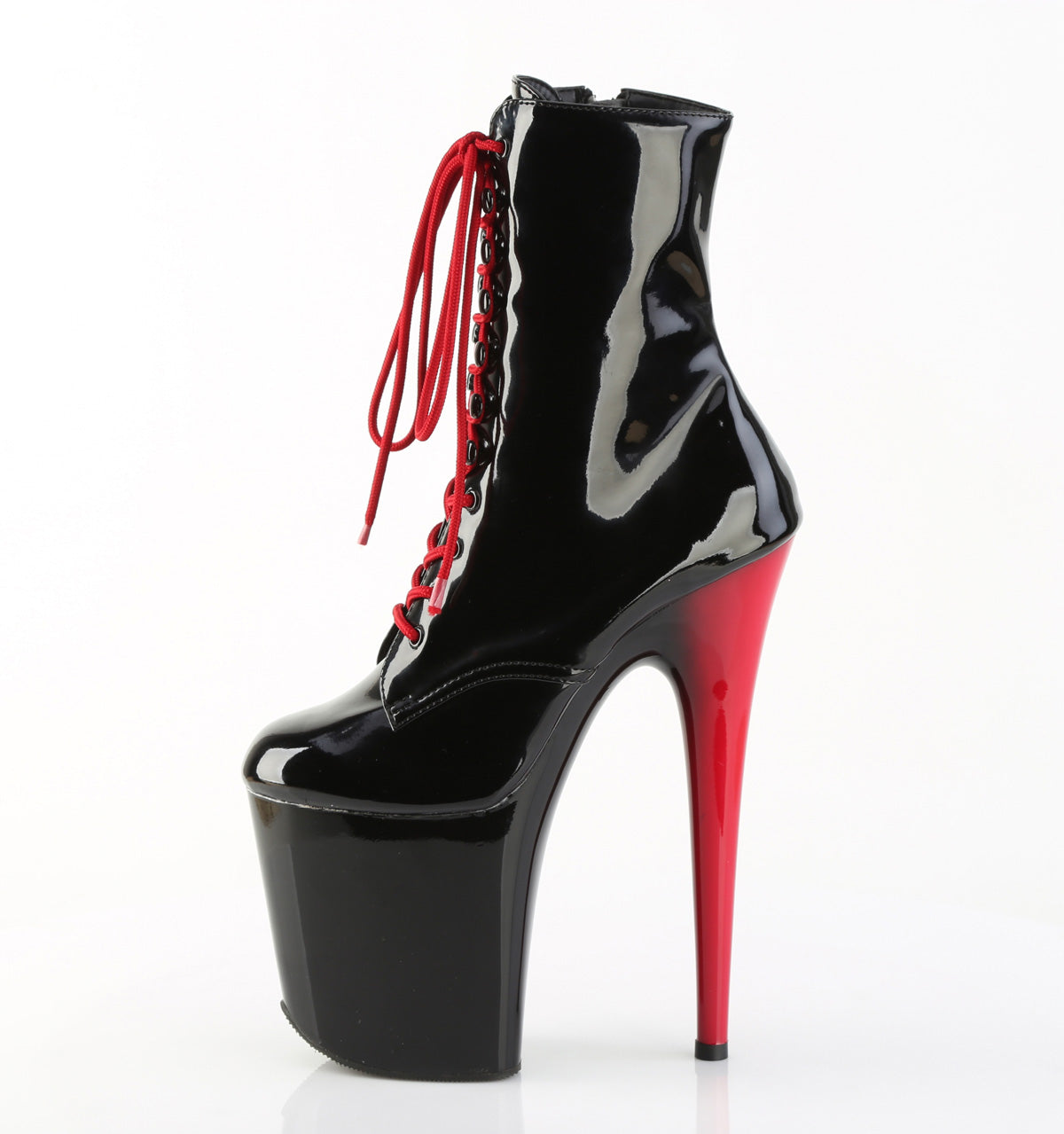 FLAMINGO-1020 Pleaser Black Red 8 Inch Statement High Ankle Boots