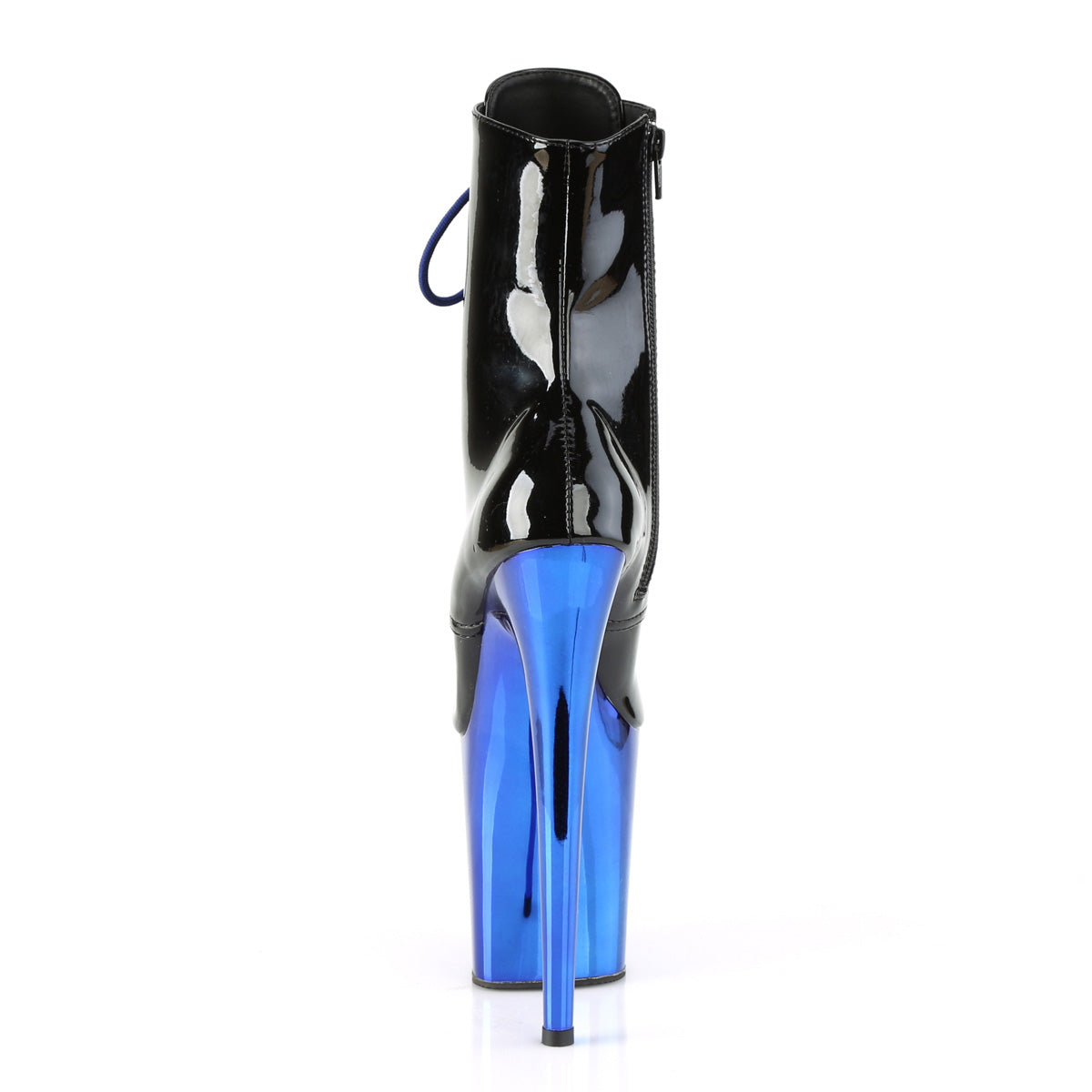 Pleaser FLAMINGO-1020 Black / Royal Blue Chrome Lace-Up Platform Ankle Boots - 8 Inch Heels