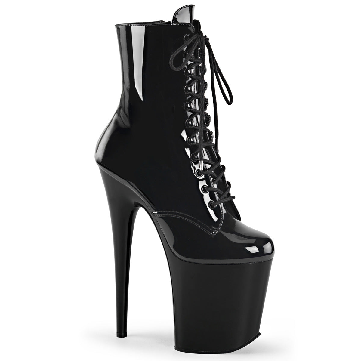FLAMINGO-1020 Pleaser Black 8 Inch Exotic Dancer Ankle Boots Black Patent