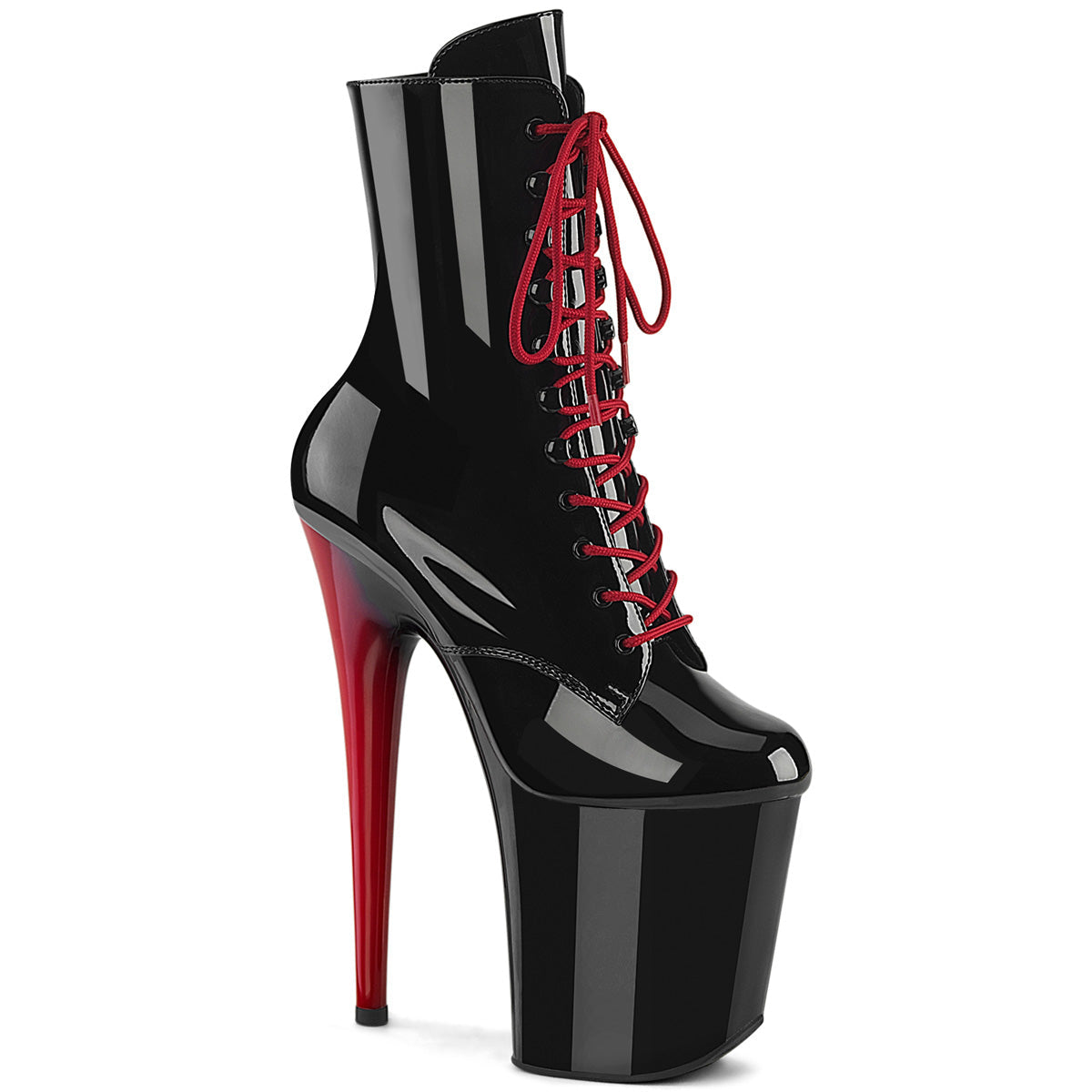 FLAMINGO-1020 Pleaser Black Red 8 Inch Statement High Ankle Boots