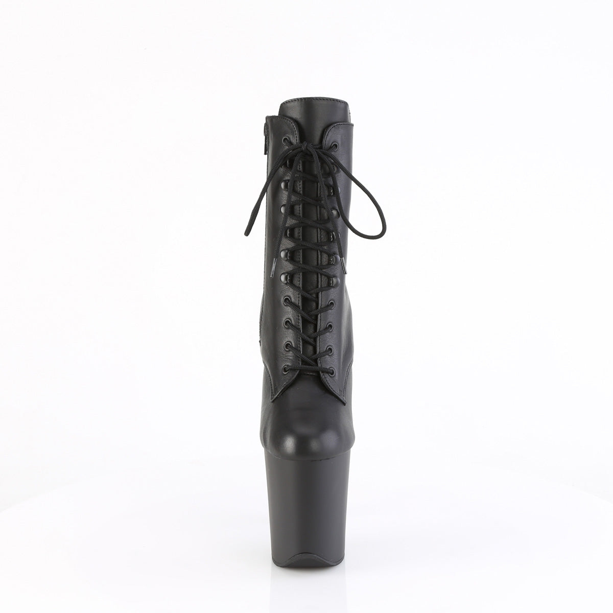 FLAMINGO-1020 Pleaser Black Leather 8 Inch Pole Heels Ankle Boots