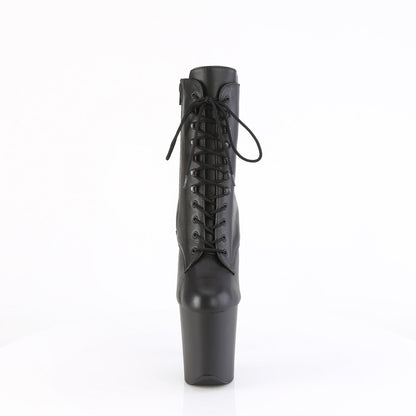 FLAMINGO-1020 Pleaser Black Leather 8 Inch Pole Heels Ankle Boots