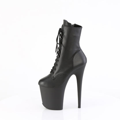 FLAMINGO-1020 Pleaser Black Leather 8 Inch Pole Heels Ankle Boots