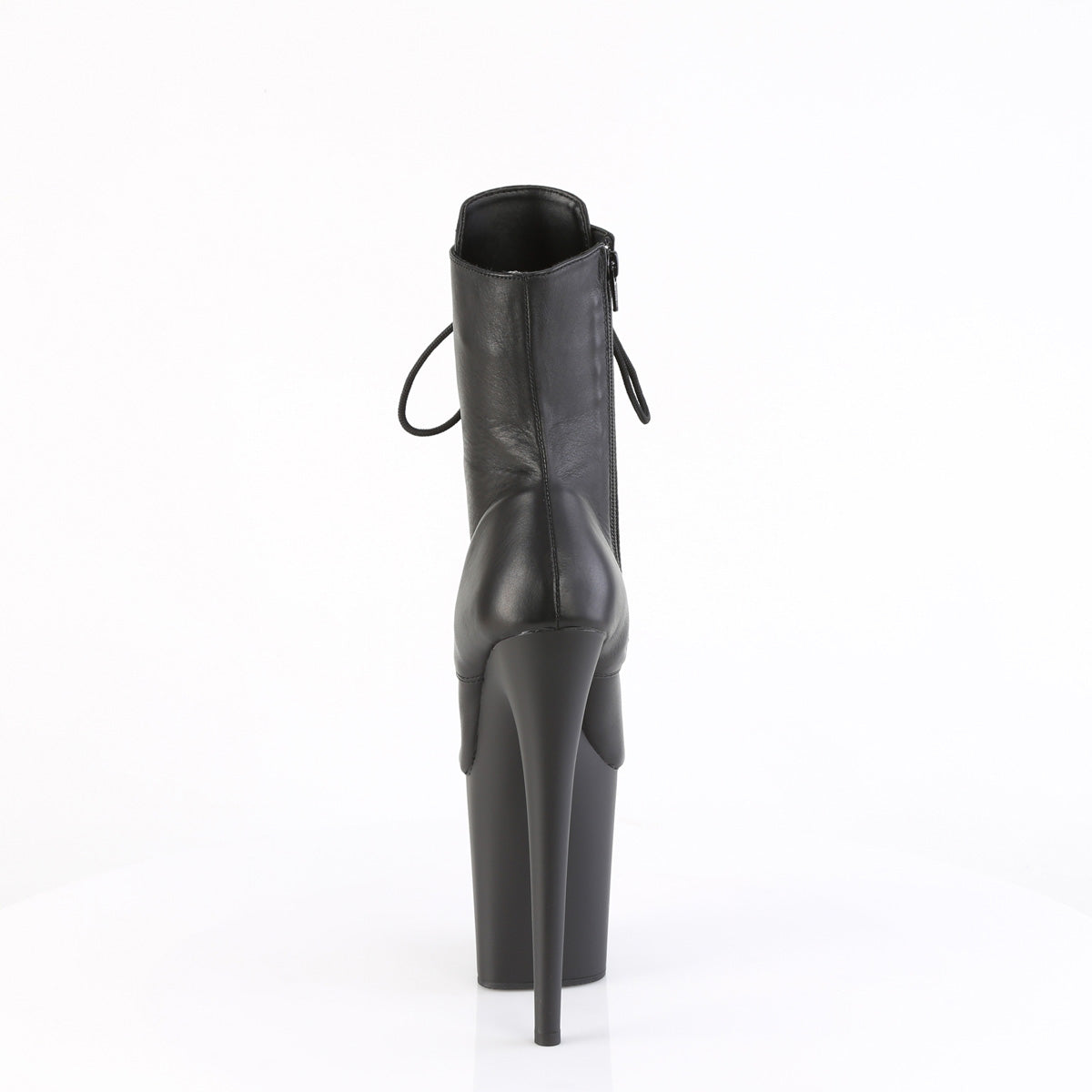 FLAMINGO-1020 Pleaser Black Leather 8 Inch Pole Heels Ankle Boots