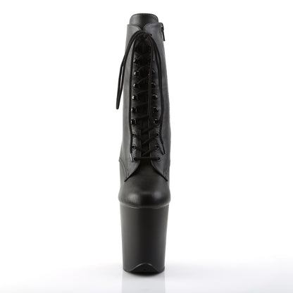 Pleaser FLAMINGO-1020 Black / Black Matte Lace-Up Platform Ankle Boots - 8 Inch Heels