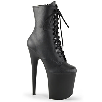 FLAMINGO-1020 Pleaser Black 8 Inch Exotic Dancer Ankle Boots Black Faux Leather Black Matte