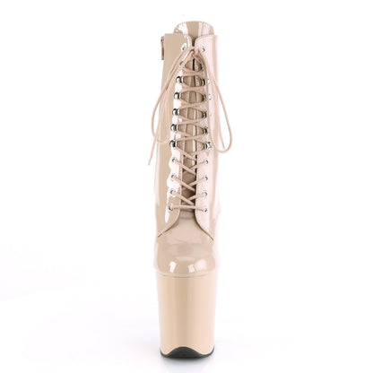 Pleaser FLAMINGO-1020 Nude Lace-Up Platform Ankle Boots - 8 Inch Heels