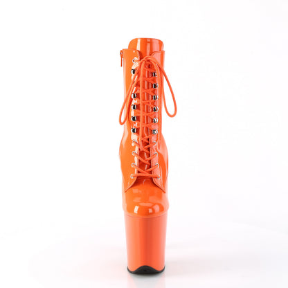 Pleaser FLAMINGO-1020 Orange Lace-Up Platform Ankle Boots - 8 Inch Heels