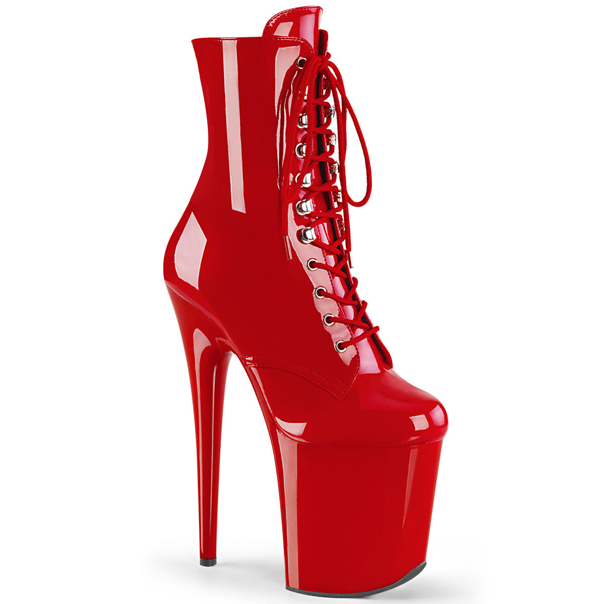 Pleaser FLAMINGO-1020 Red Lace-Up Platform Ankle Boots - 8 Inch Heels