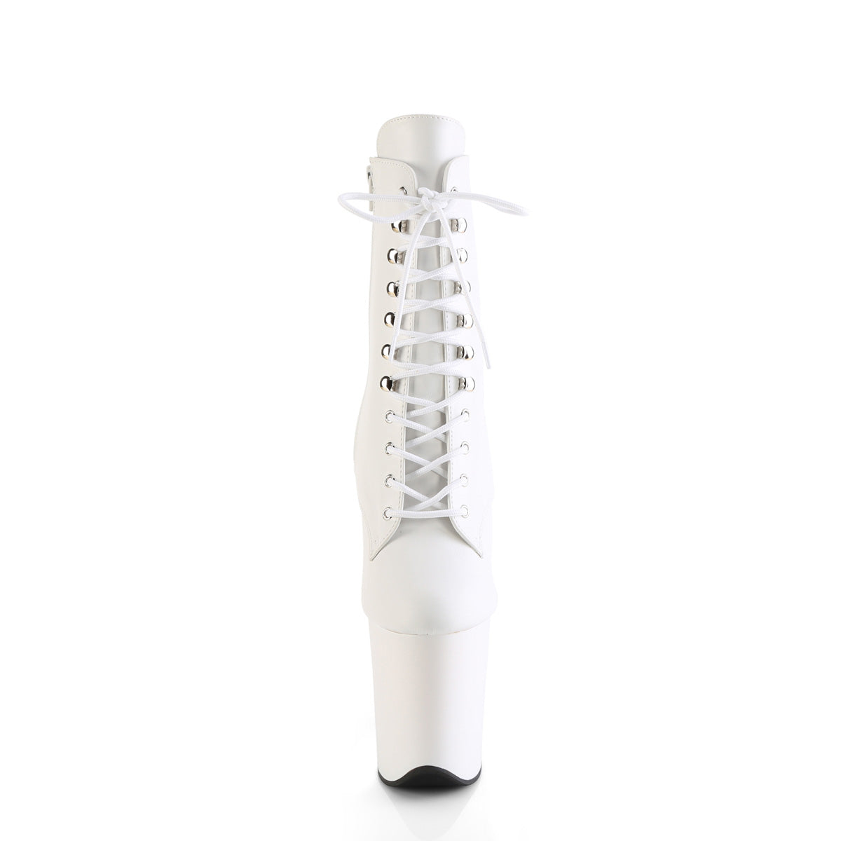 Pleaser FLAMINGO-1020 White / White Matte Lace-Up Platform Ankle Boots - 8 Inch Heels