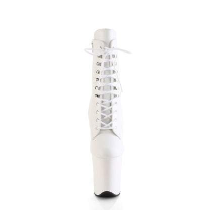 Pleaser FLAMINGO-1020 White / White Matte Lace-Up Platform Ankle Boots - 8 Inch Heels