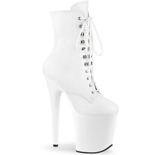 FLAMINGO-1020 Pleaser White 8 Inch Dancer Platform Ankle Boots Wht Faux Leather Wht Matte