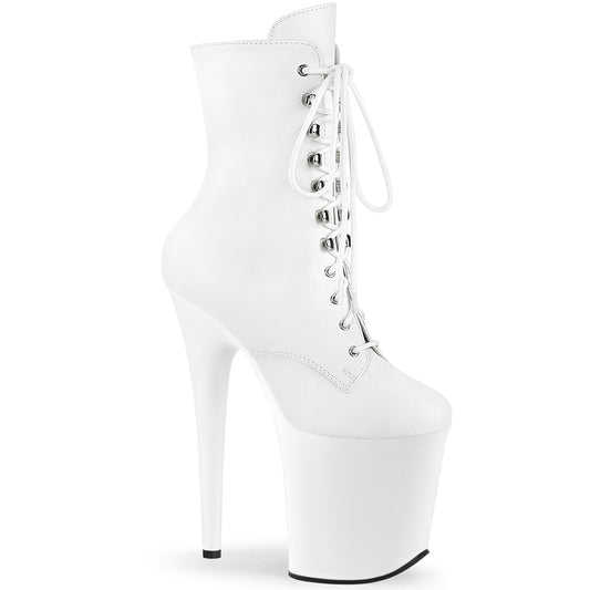 Pleaser FLAMINGO-1020 White / White Matte Lace-Up Platform Ankle Boots - 8 Inch Heels