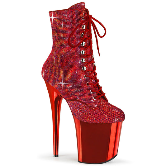 FLAMINGO-1020CHRS Pleaser Red 8 Inch Exotic Dancing Ankle Boots Red RS Red Chrome
