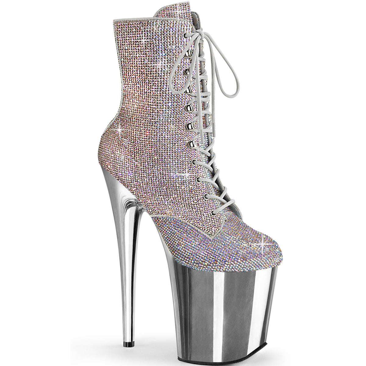 FLAMINGO-1020CHRS Pleaser Silver 8 Inch Pole Dancing Ankle Boots Silver Multi RS Silver Chrome