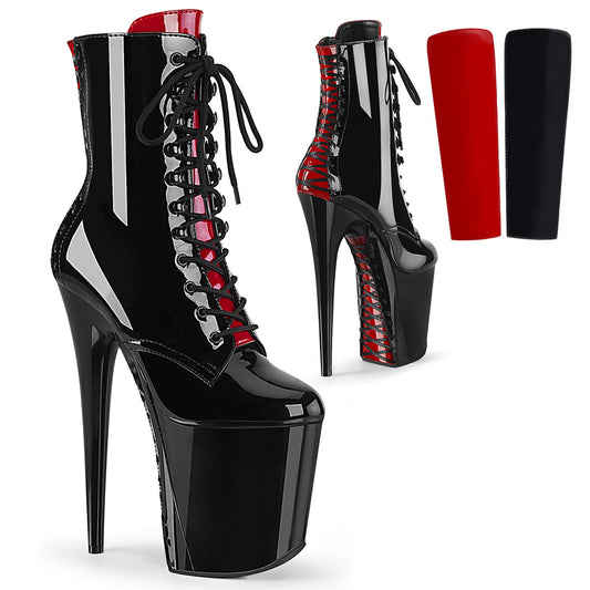 Pleaser FLAMINGO-1020FH Black Lace-Up Platform Ankle Boots - 8 Inch Heels