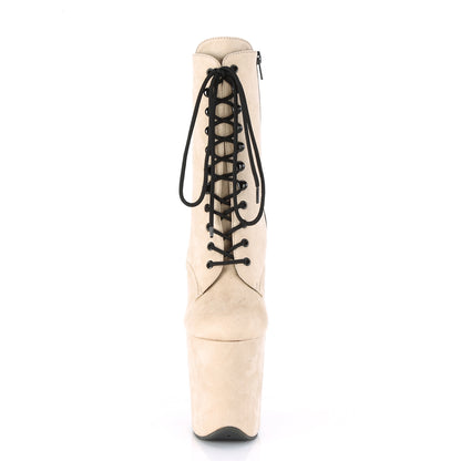Pleaser FLAMINGO-1020FS Beige Lace-Up Platform Ankle Boots - 8 Inch Heels