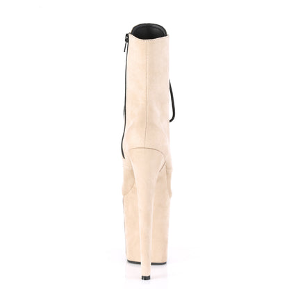 Pleaser FLAMINGO-1020FS Beige Lace-Up Platform Ankle Boots - 8 Inch Heels