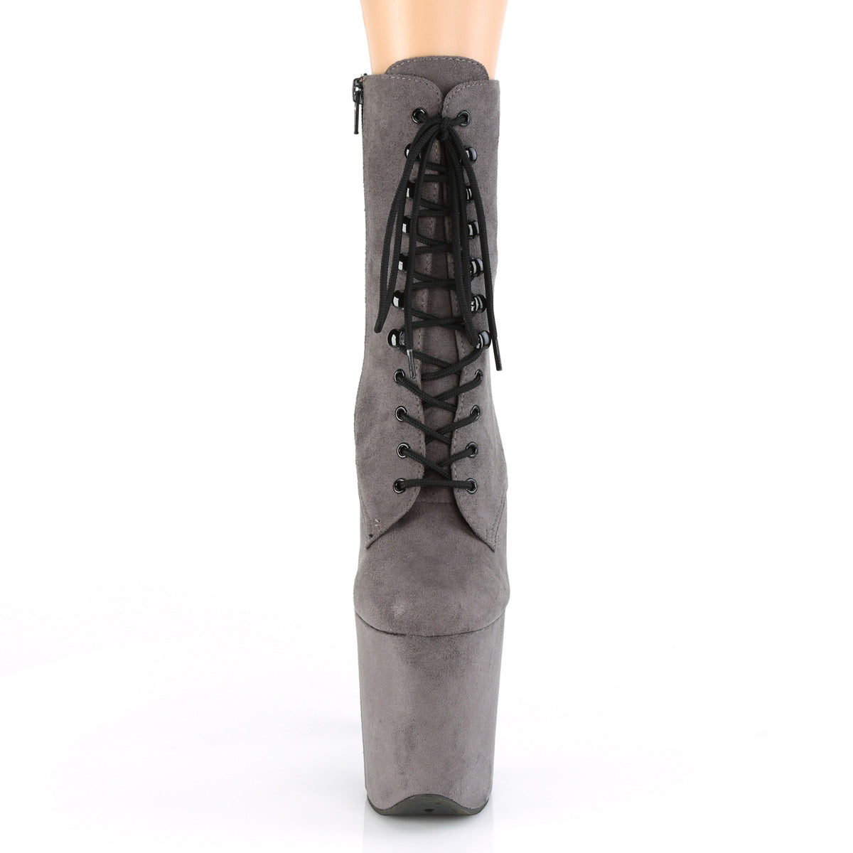 Pleaser FLAMINGO-1020FS Grey Lace-Up Platform Ankle Boots - 8 Inch Heels