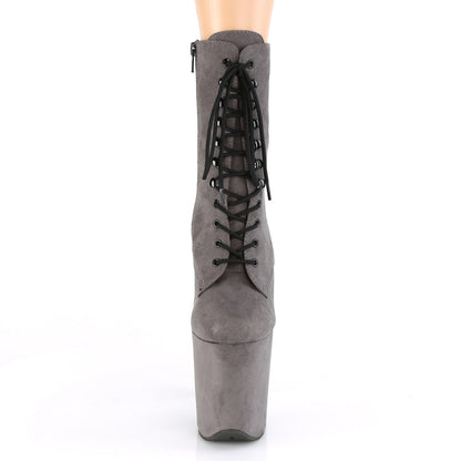 Pleaser FLAMINGO-1020FS Grey Lace-Up Platform Ankle Boots - 8 Inch Heels