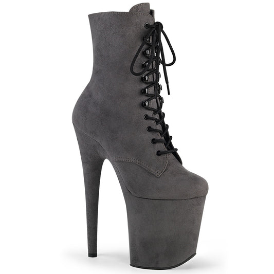 Pleaser FLAMINGO-1020FS Grey Lace-Up Platform Ankle Boots - 8 Inch Heels