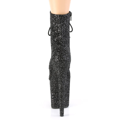 Pleaser FLAMINGO-1020GWR Black Glitter Glitter Lace-Up Platform Ankle Boots - 8 Inch Heels