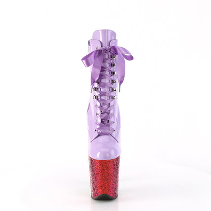 Pleaser FLAMINGO-1020HG Lavender Holographic / Rainbow Glitter Glitter Lace-Up Platform Ankle Boots - 8 Inch Heels