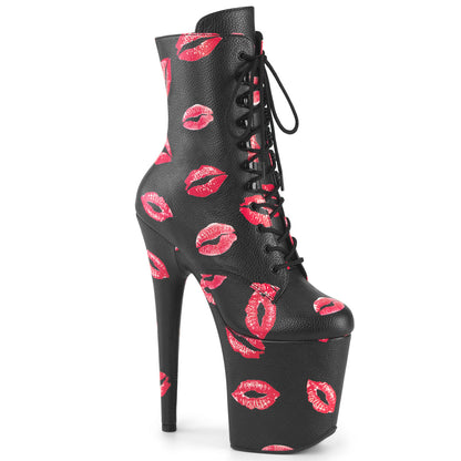 FLAMINGO-1020KISSES Pleaser Black 8 Inch Pole Heels Ankle Boots Blk Faux Leather Blk Faux Leather