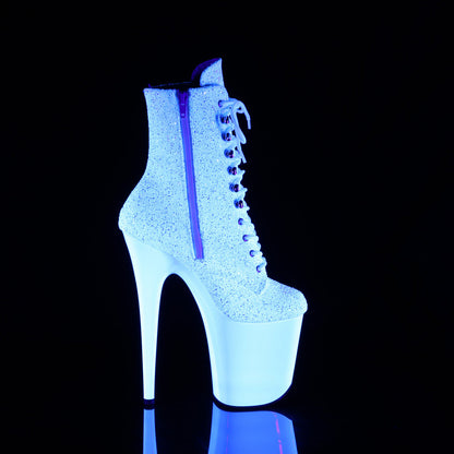 FLAMINGO-1020LG Pleaser Neon White 8 Inch Pole Dancer Ankle Boots