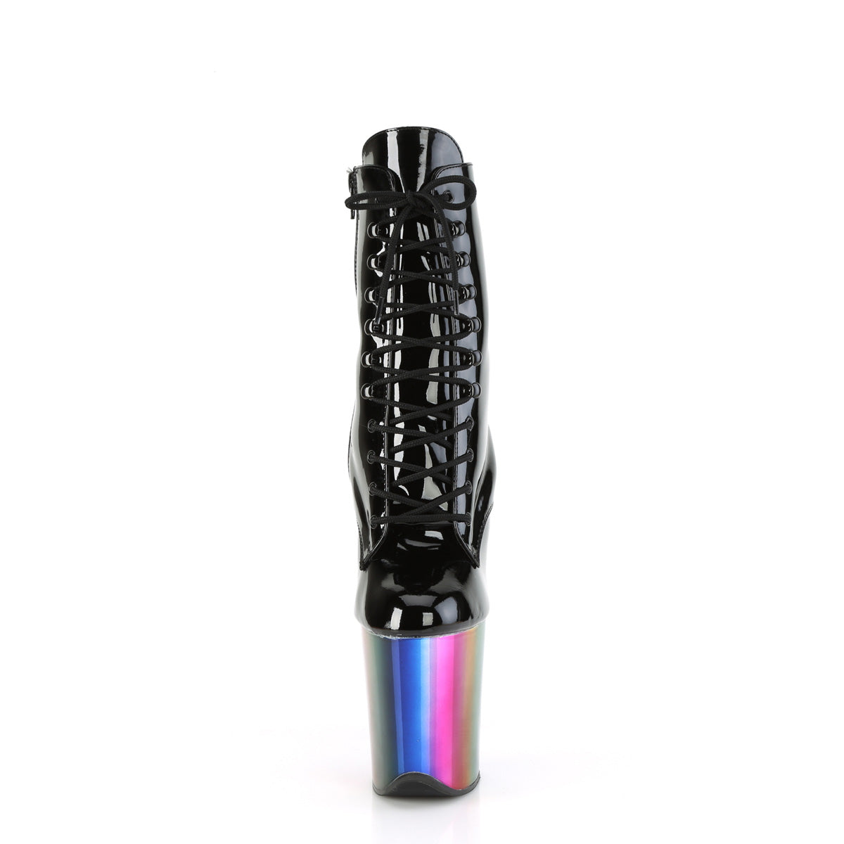 Pleaser FLAMINGO-1020RC Black / Rainbow Chrome Lace-Up Platform Ankle Boots - 8 Inch Heels