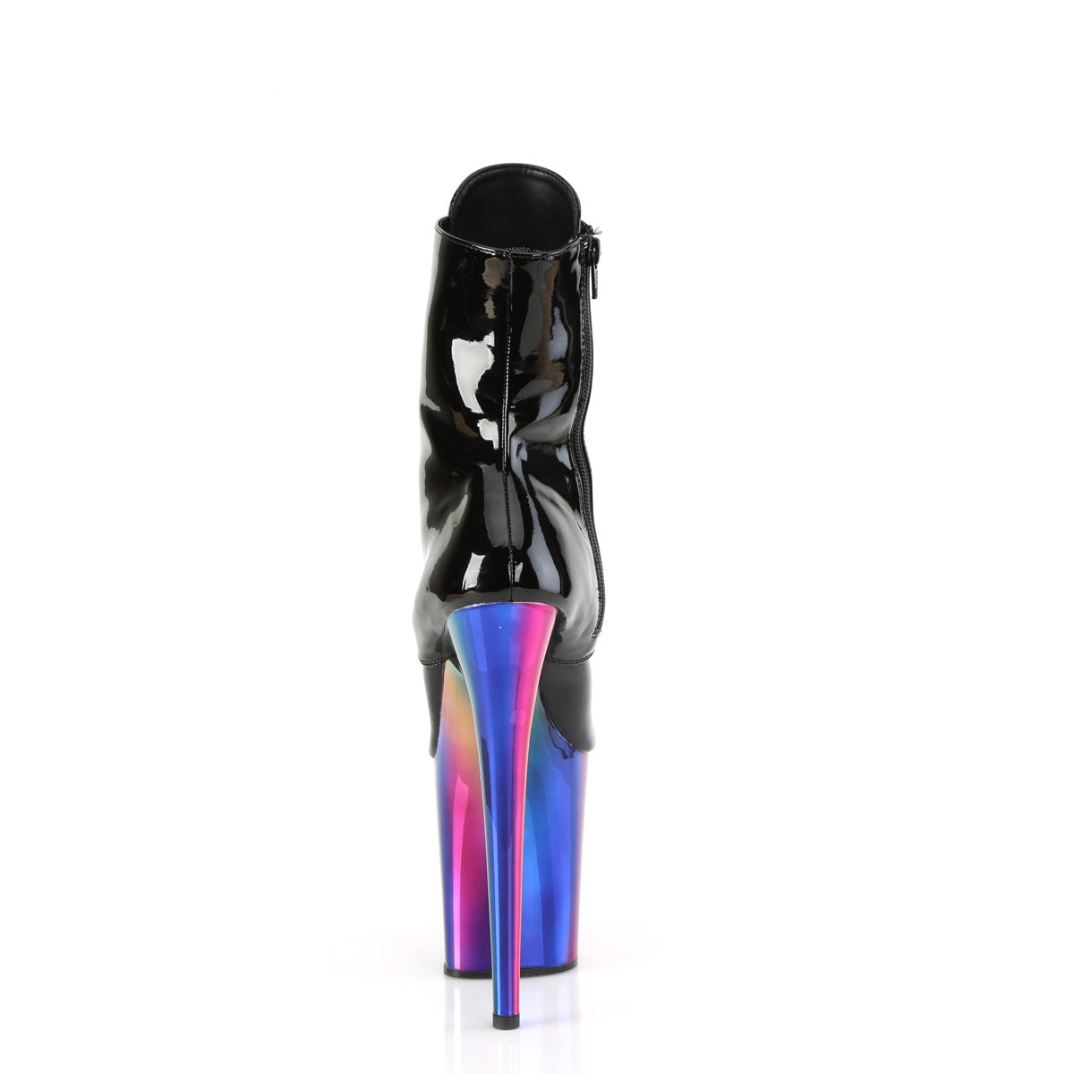 Pleaser FLAMINGO-1020RC Black / Rainbow Chrome Lace-Up Platform Ankle Boots - 8 Inch Heels