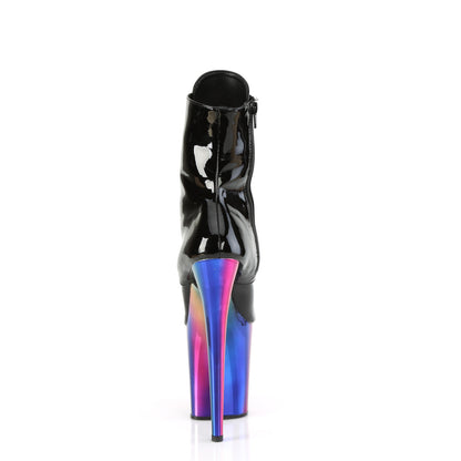 Pleaser FLAMINGO-1020RC Black / Rainbow Chrome Lace-Up Platform Ankle Boots - 8 Inch Heels