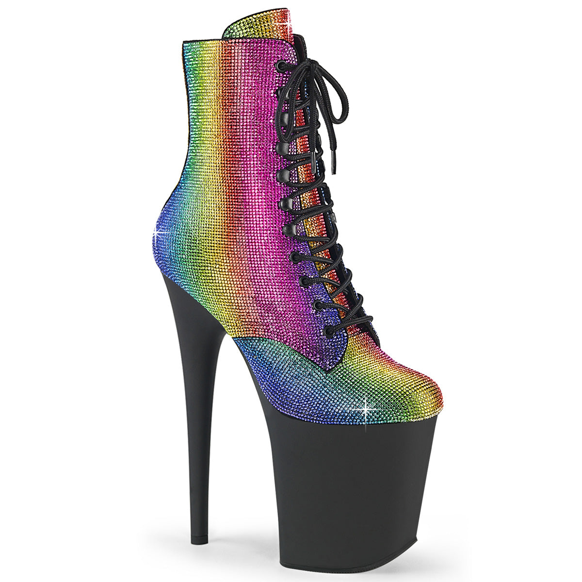 FLAMINGO-1020RS Pleaser Rainbow 8 Inch Exotic Dancer Ankle Boots Rainbow RS Blk Matte