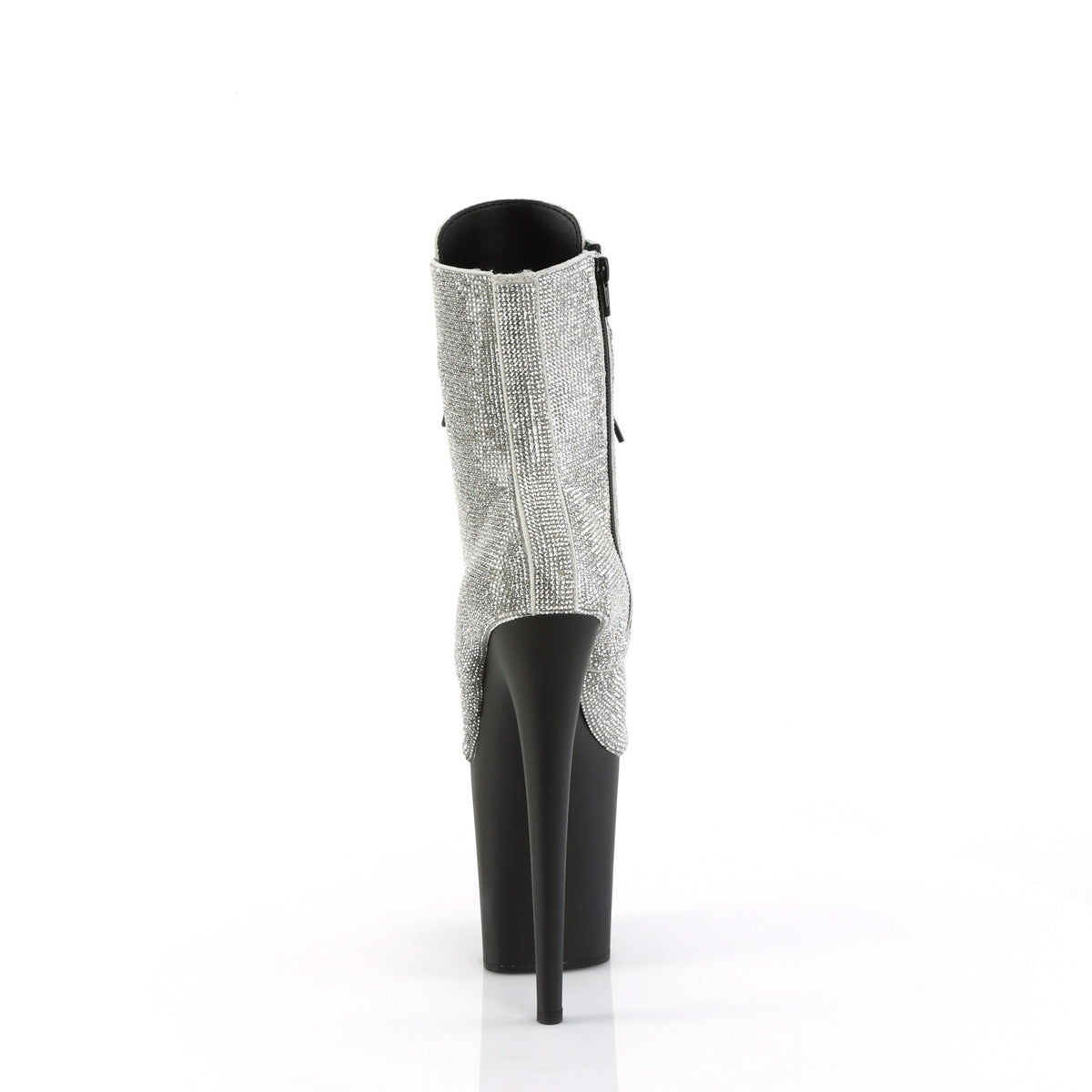 Pleaser FLAMINGO-1020RS Silver Rhinestones / Black Matte Rhinestone Lace-Up Platform Ankle Boots - 8 Inch Heels