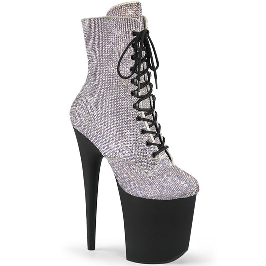 FLAMINGO-1020RS Pleaser Silver 8 Inch Glamour Models Ankle Boots Silver RS Black Matte