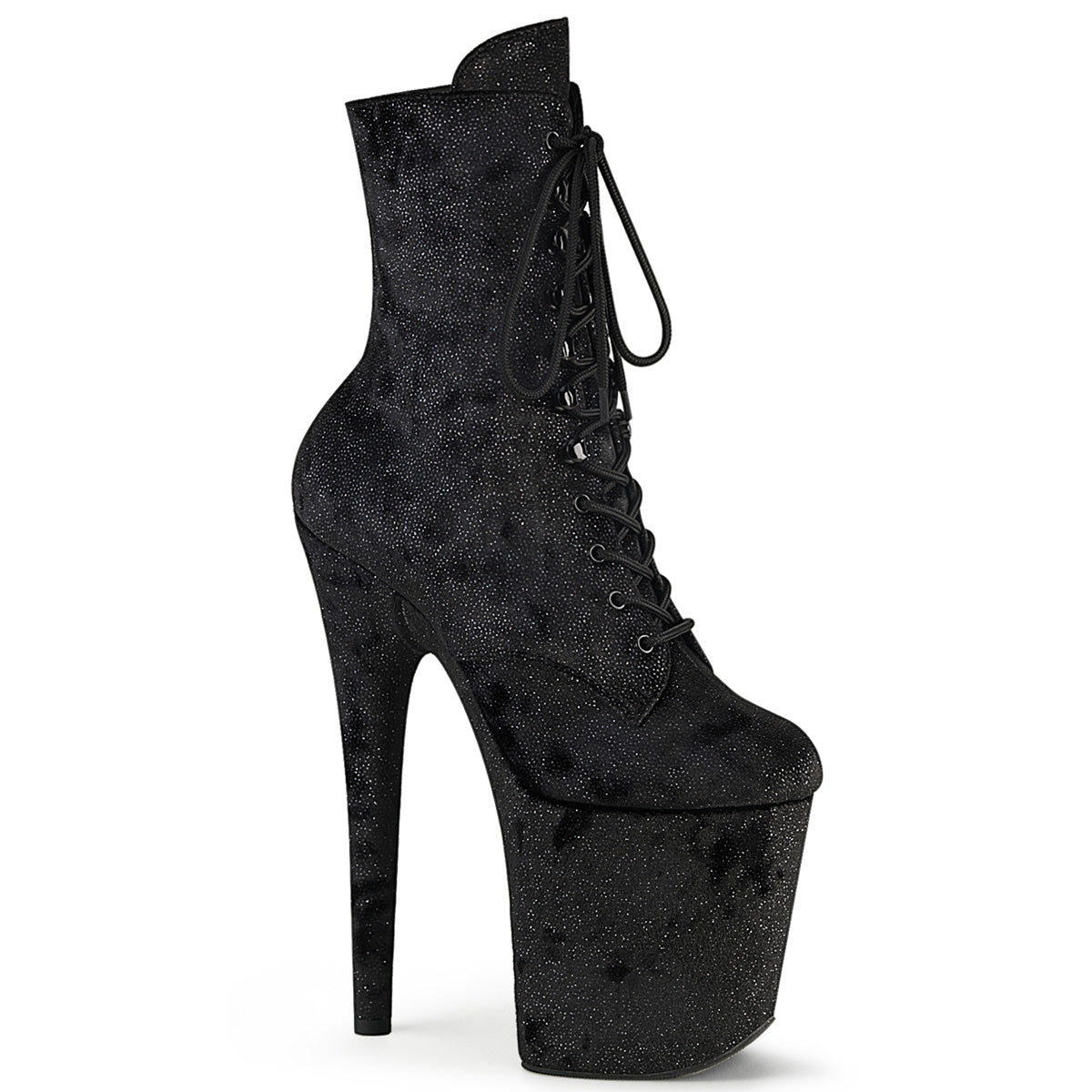 FLAMINGO-1020WR Pleaser Black Fabric 8 Inch Exotic Dancing Ankle Boots Blk Shimmering Fabric Blk