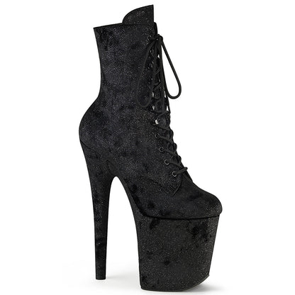 FLAMINGO-1020WR Pleaser Black Fabric 8 Inch Exotic Dancing Ankle Boots Blk Shimmering Fabric Blk