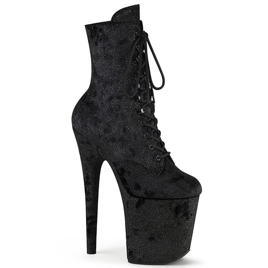 FLAMINGO-1020WR Pleaser Black Fabric 8 Inch Exotic Dancing Ankle Boots Blk Shimmering Fabric Blk