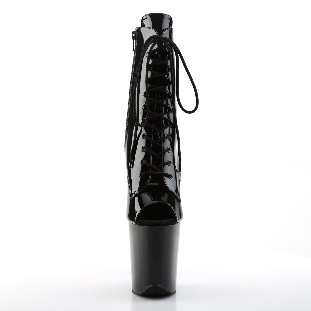 Pleaser FLAMINGO-1021 Black Lace-Up Peep Toe Platform Ankle Boots - 8 Inch Heels