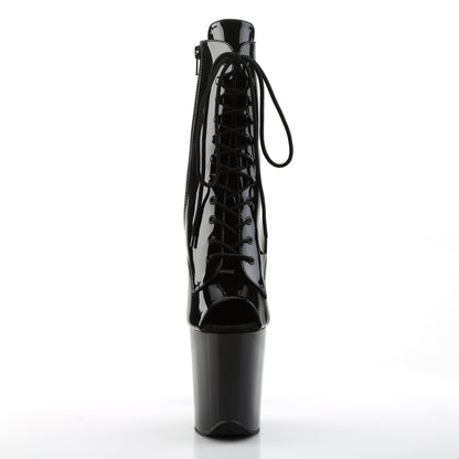 Pleaser FLAMINGO-1021 Black Lace-Up Peep Toe Platform Ankle Boots - 8 Inch Heels
