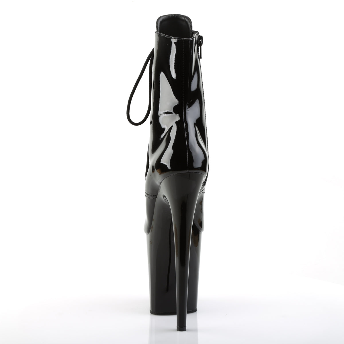 Pleaser FLAMINGO-1021 Black Lace-Up Peep Toe Platform Ankle Boots - 8 Inch Heels
