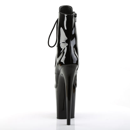 Pleaser FLAMINGO-1021 Black Lace-Up Peep Toe Platform Ankle Boots - 8 Inch Heels