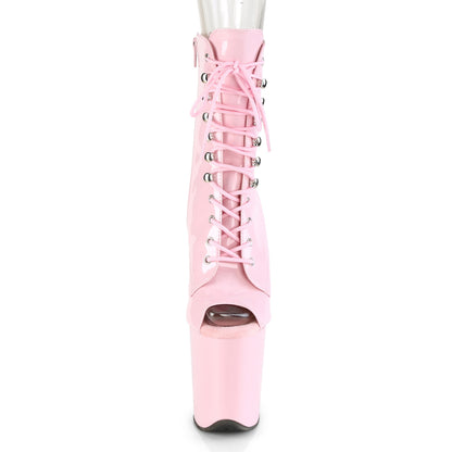 Pleaser FLAMINGO-1021 Baby Pink Lace-Up Peep Toe Platform Ankle Boots - 8 Inch Heels