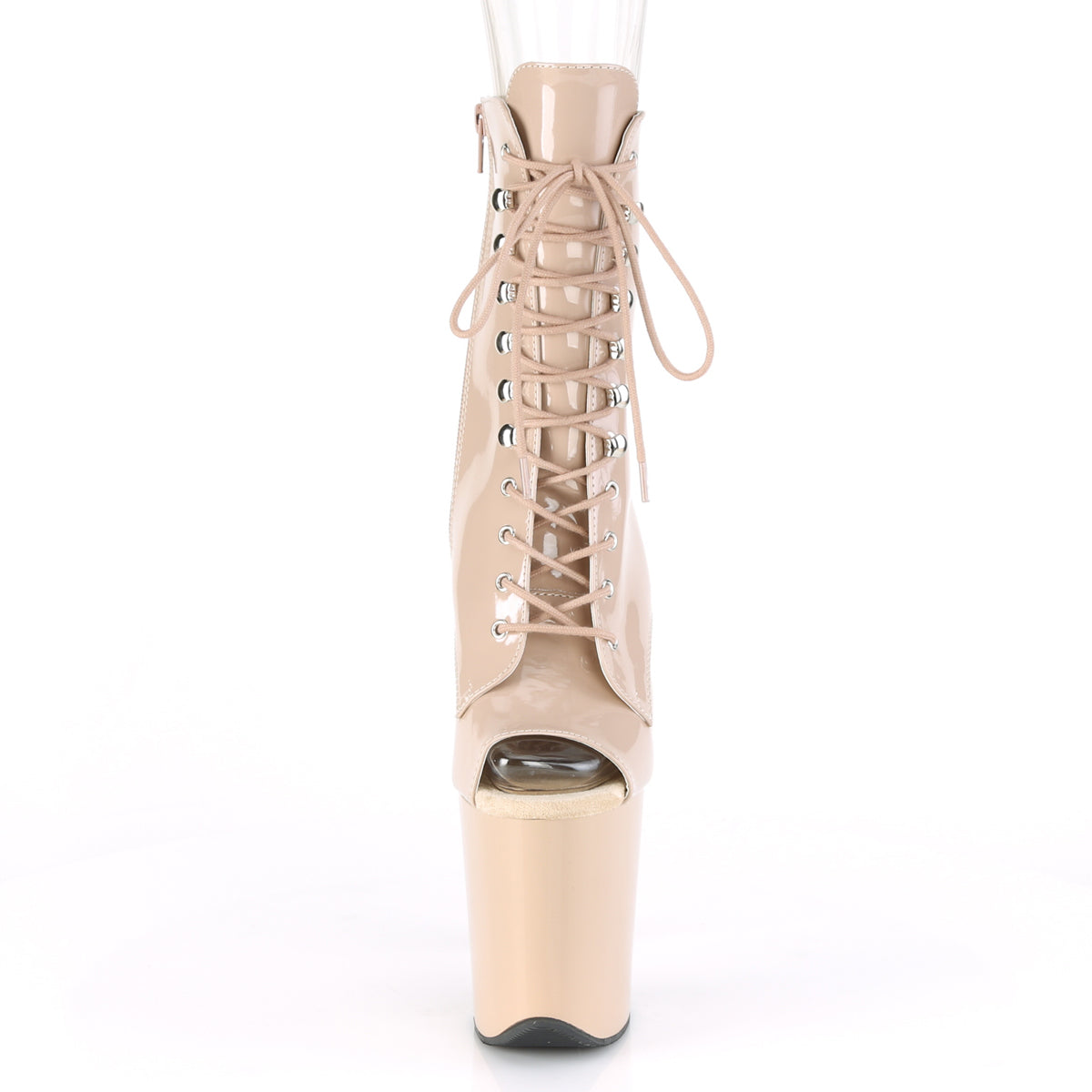 Pleaser FLAMINGO-1021 Nude Lace-Up Peep Toe Platform Ankle Boots - 8 Inch Heels