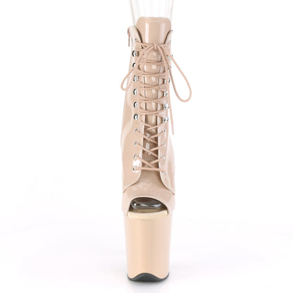 Pleaser FLAMINGO-1021 Nude Lace-Up Peep Toe Platform Ankle Boots - 8 Inch Heels
