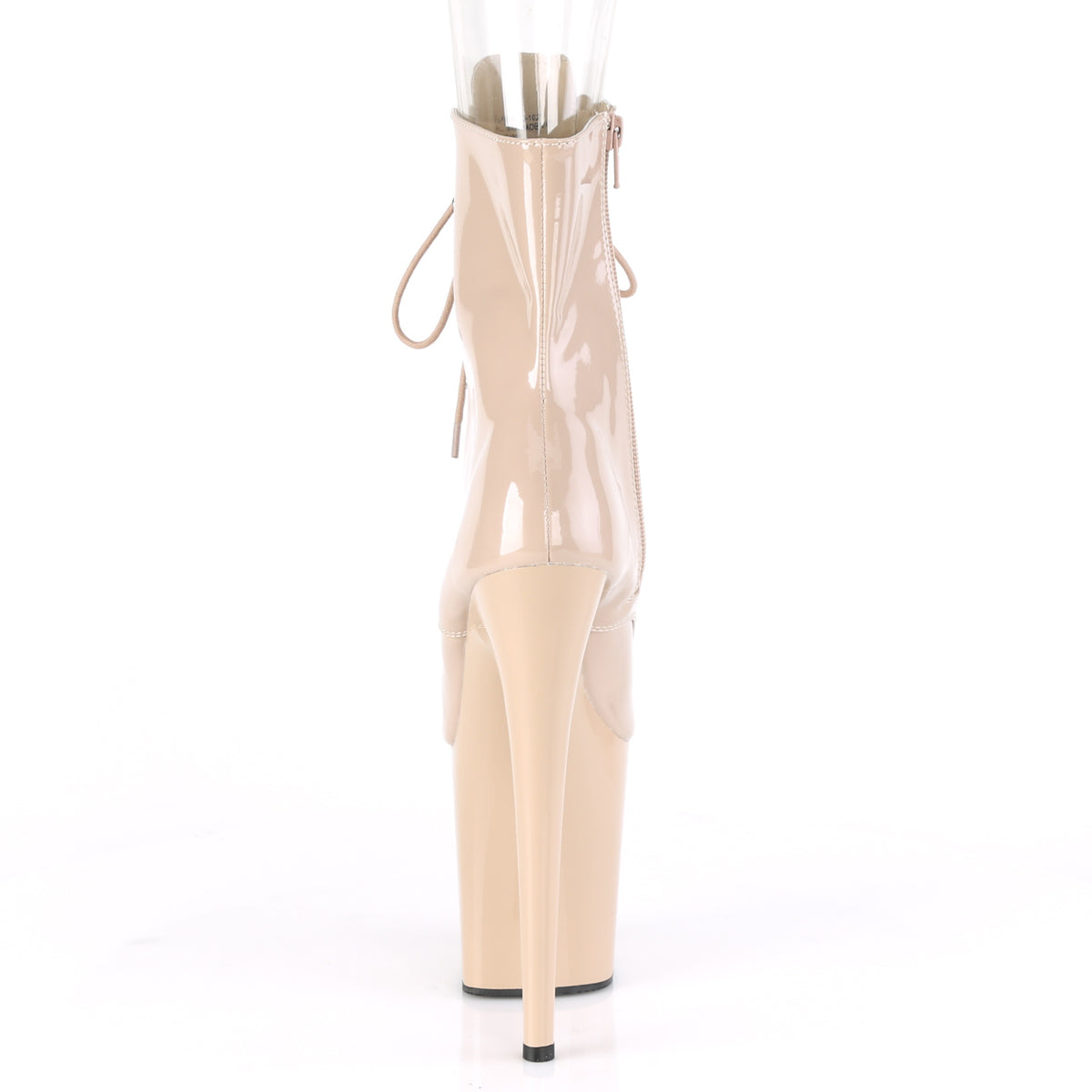 Pleaser FLAMINGO-1021 Nude Lace-Up Peep Toe Platform Ankle Boots - 8 Inch Heels