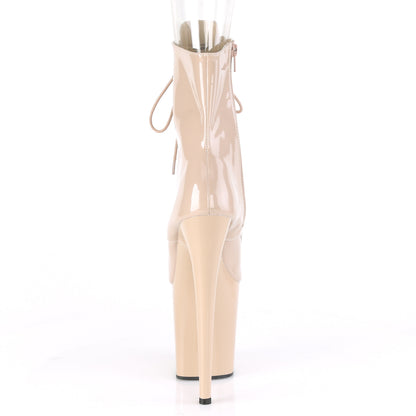 Pleaser FLAMINGO-1021 Nude Lace-Up Peep Toe Platform Ankle Boots - 8 Inch Heels