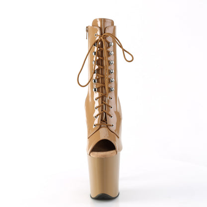 Pleaser FLAMINGO-1021 Toffee Lace-Up Peep Toe Platform Ankle Boots - 8 Inch Heels