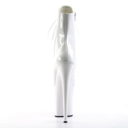 Pleaser FLAMINGO-1021 White Lace-Up Peep Toe Platform Ankle Boots - 8 Inch Heels